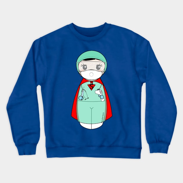 Kokeshi Nurse Superheroine Crewneck Sweatshirt by Pendientera